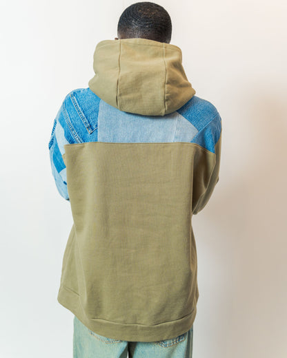Olive Patchwork Sleeve Hoodie