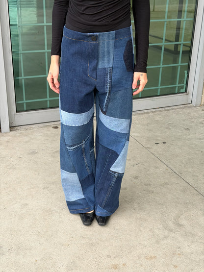 Patchwork Denim Baggy Pant – Blue Denim Mix