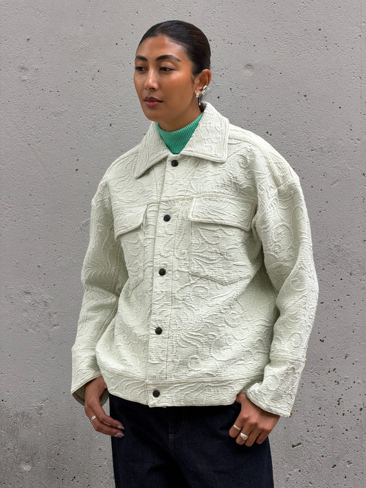 Sage Floral Jacquard Cotton Jacket