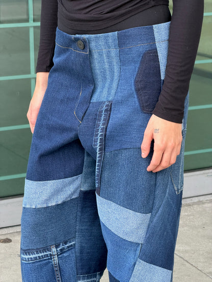 Patchwork Denim Baggy Pant – Blue Denim Mix