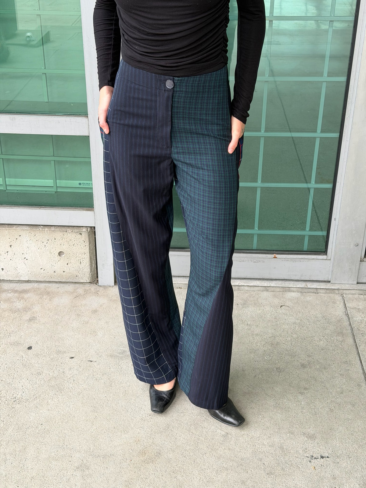 Baggy Pant – Wool Plaid Suiting in Navy & Green