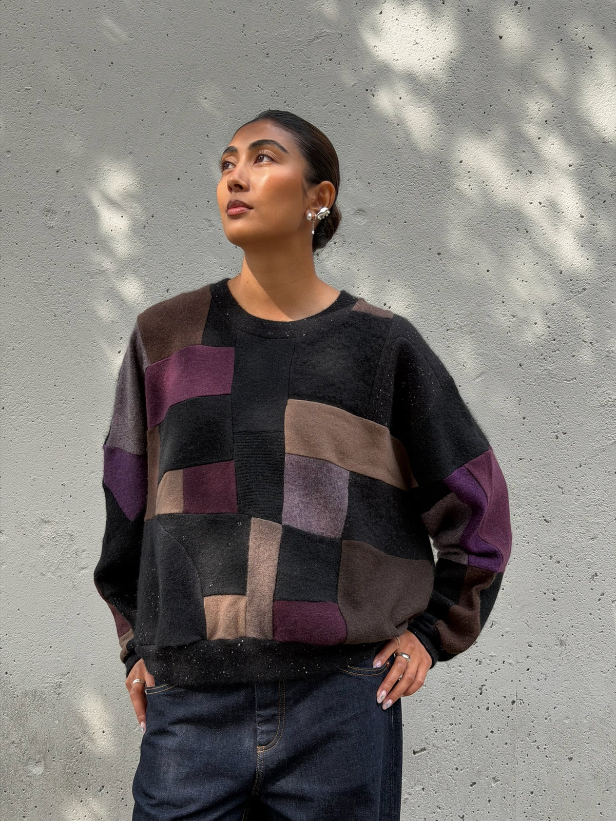 Black Multi Scrapwork Cashmere Crew Sweater