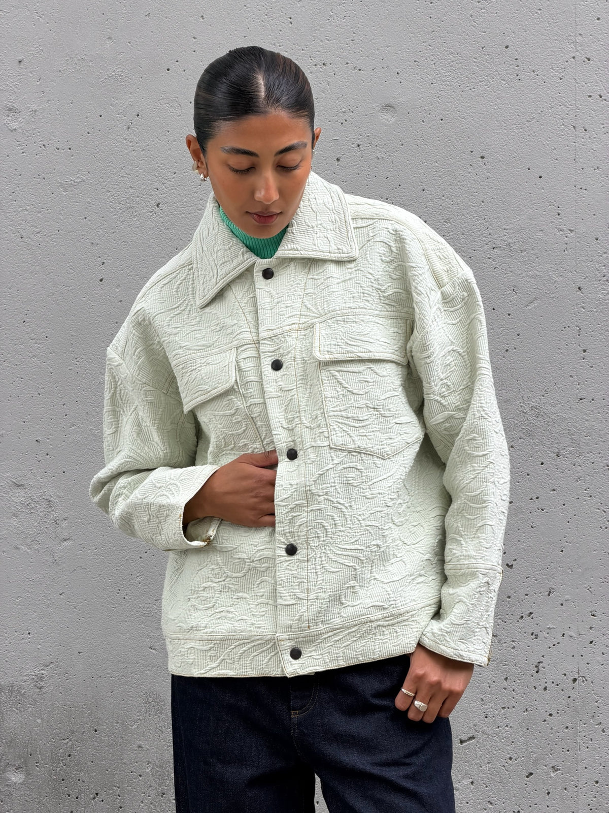 Sage Floral Jacquard Cotton Jacket
