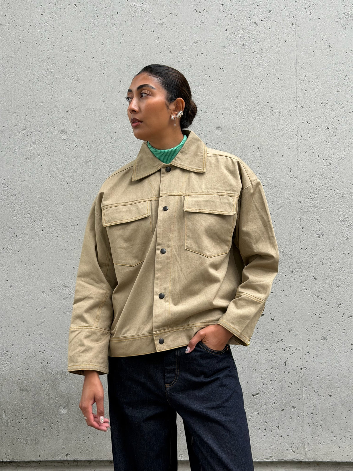 Camel Solid Cotton Jacket