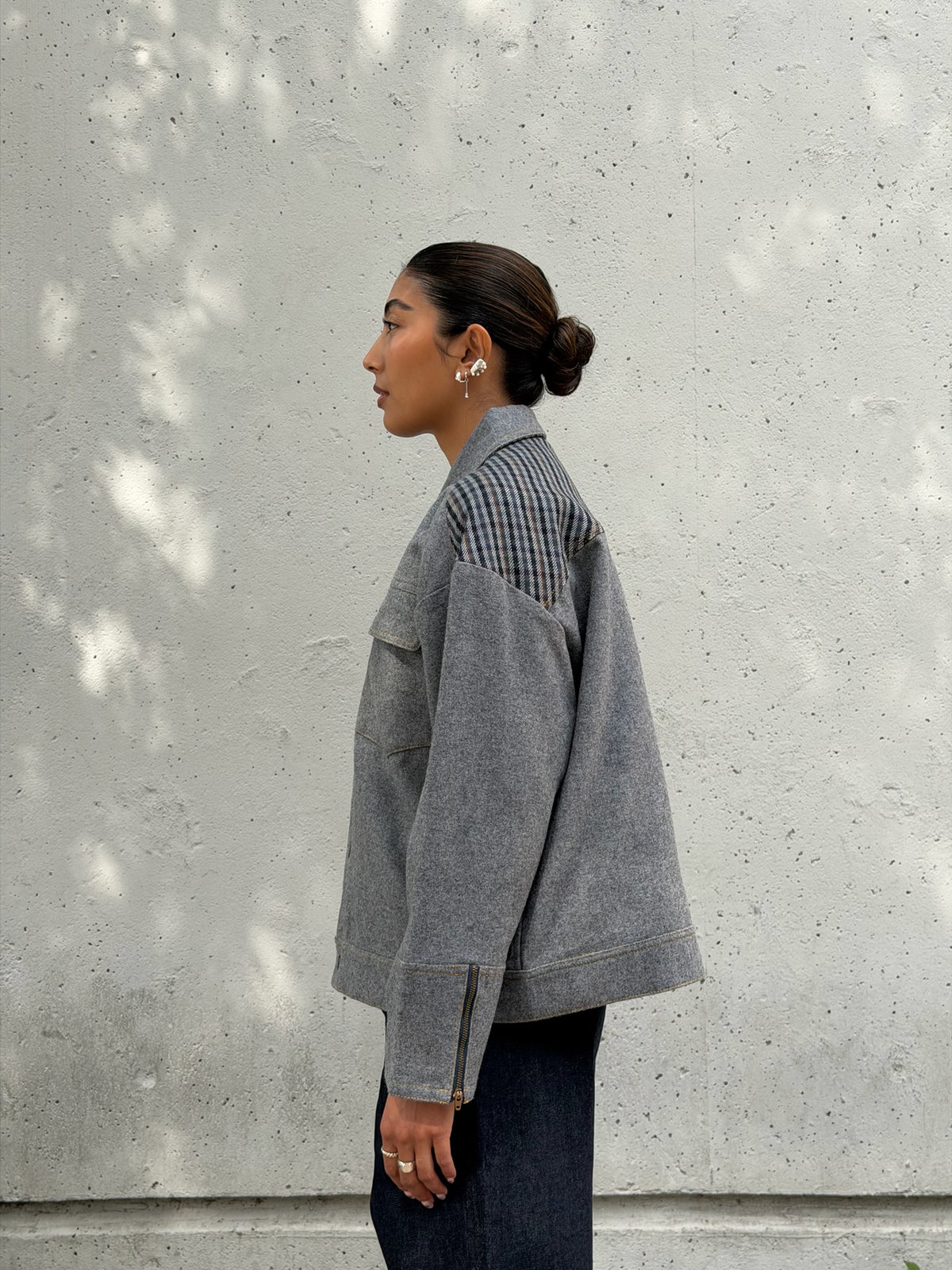 Grey & Plaid Solid Wool Jacket