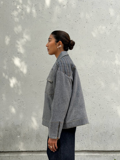 Grey & Plaid Solid Wool Jacket