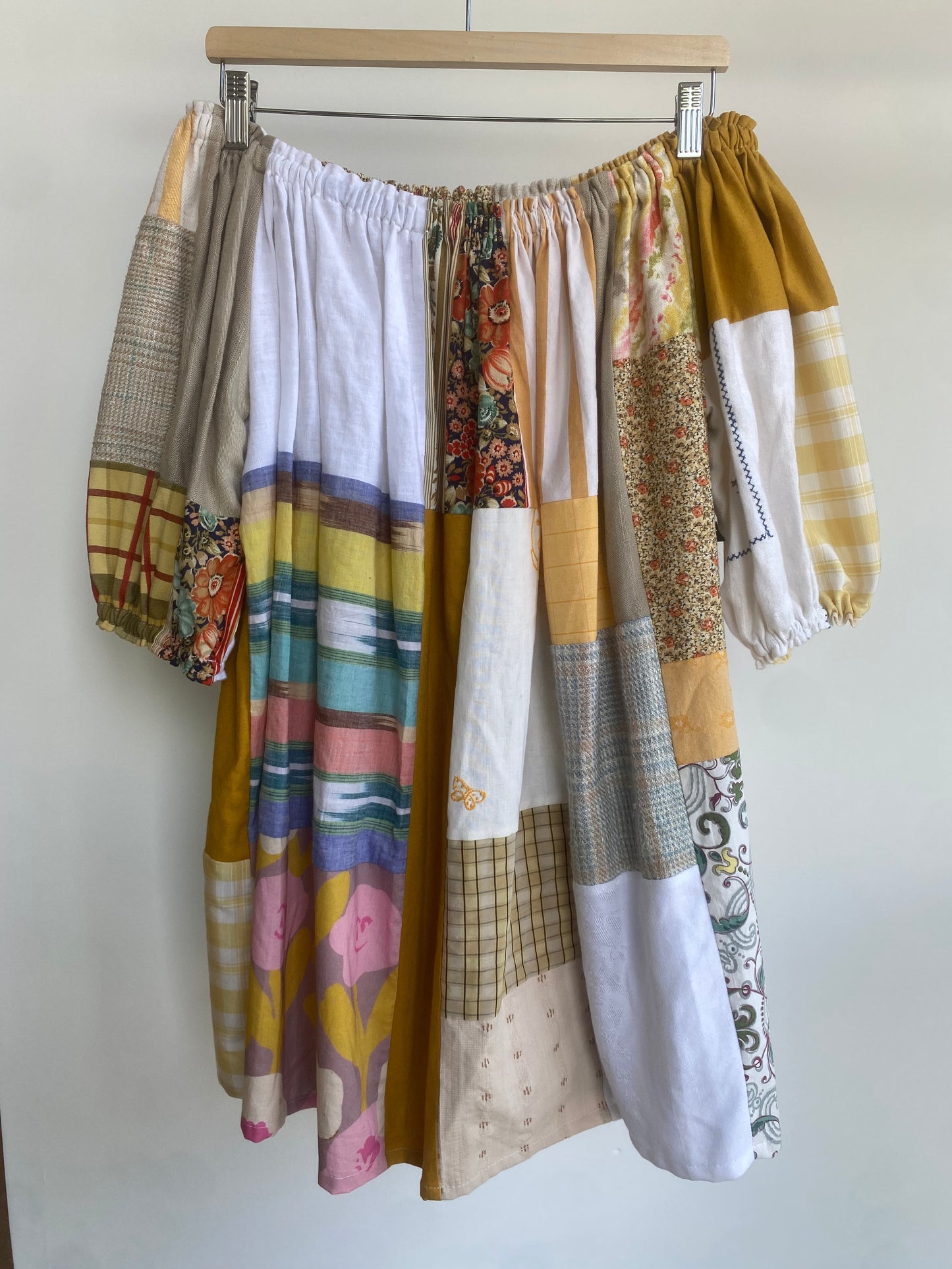 Yellow Multi Patchwork Cotton Mix Off-shoulder Dress L