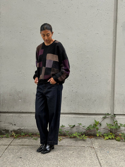 Black Multi Scrapwork Cashmere Crew Sweater