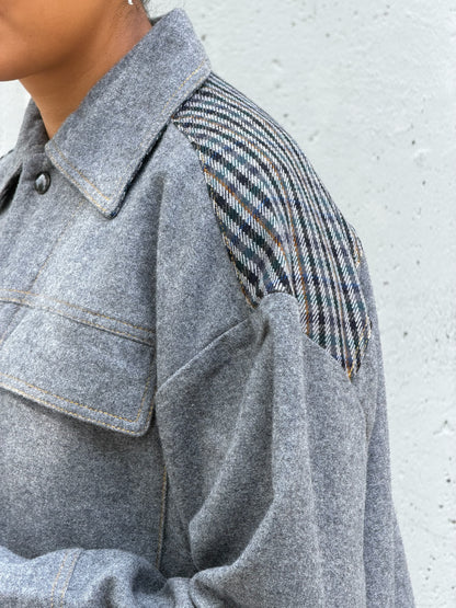 Grey & Plaid Solid Wool Jacket