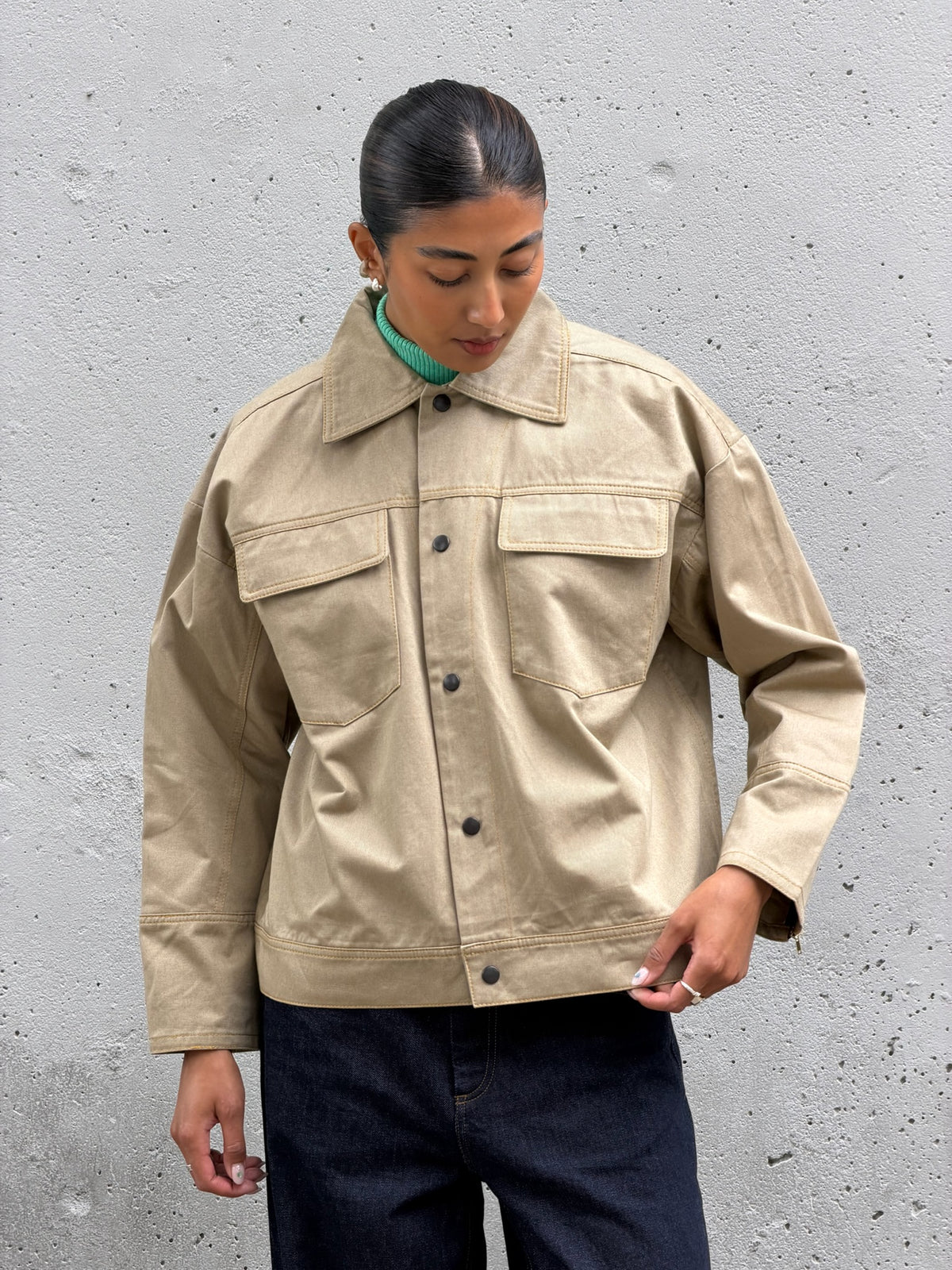 Camel Solid Cotton Jacket