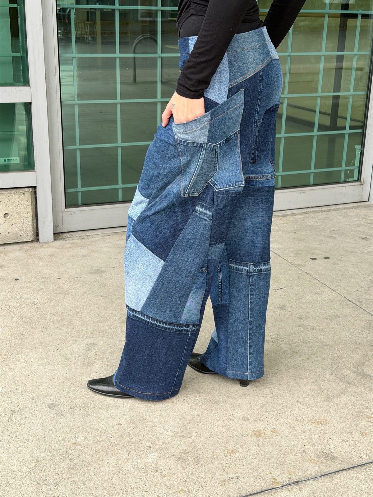 Patchwork Denim Baggy Pant – Blue Denim Mix