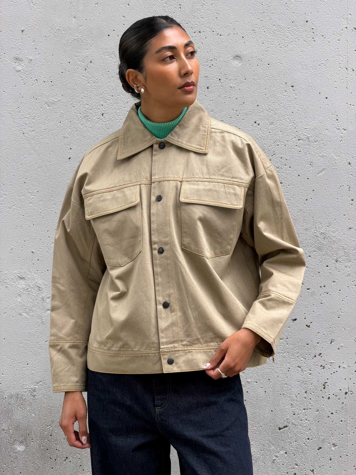 Camel Solid Cotton Jacket