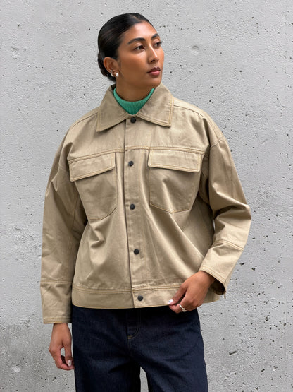 Camel Solid Cotton Jacket