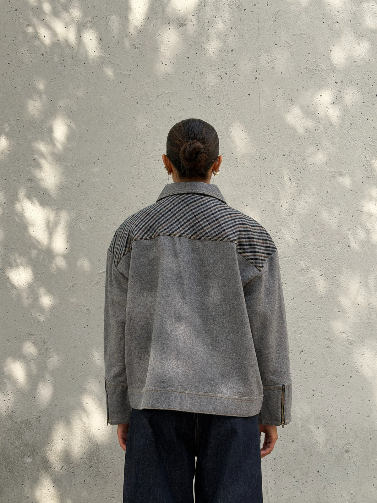 Grey & Plaid Solid Wool Jacket