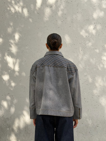 Grey & Plaid Solid Wool Jacket