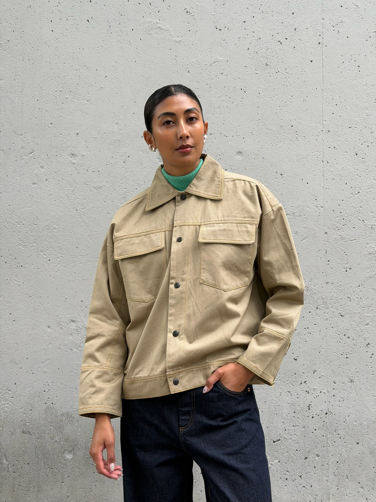 Camel Solid Cotton Jacket