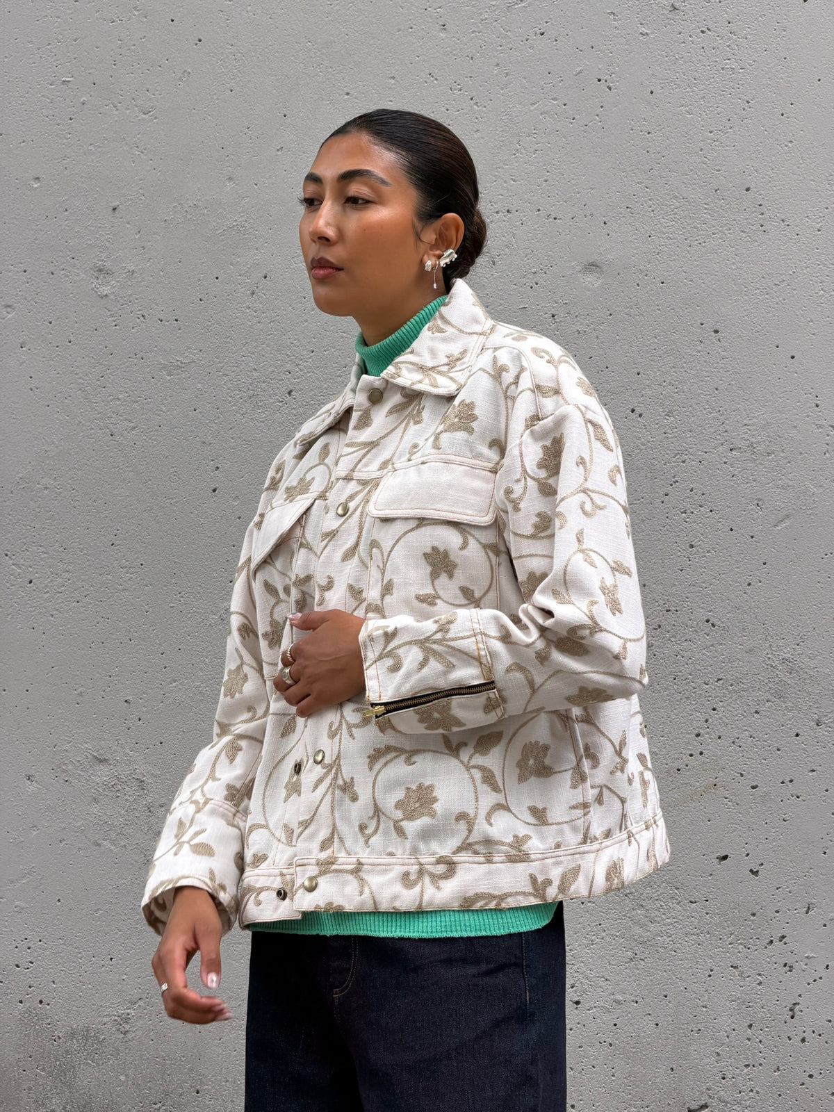 White & Grey Floral Jacket