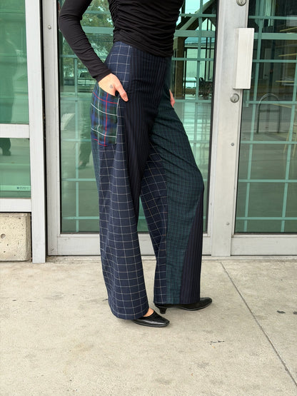 Baggy Pant – Wool Plaid Suiting in Navy & Green