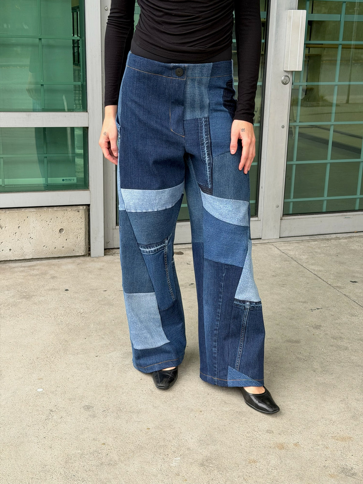 Patchwork Denim Baggy Pant – Blue Denim Mix