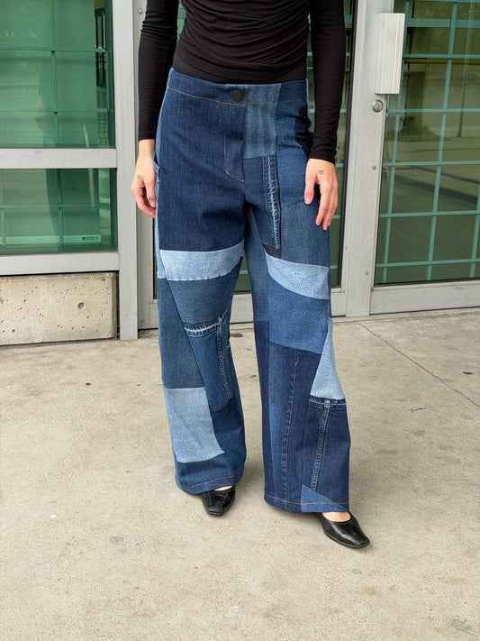 Patchwork Denim Baggy Pant – Blue Denim Mix