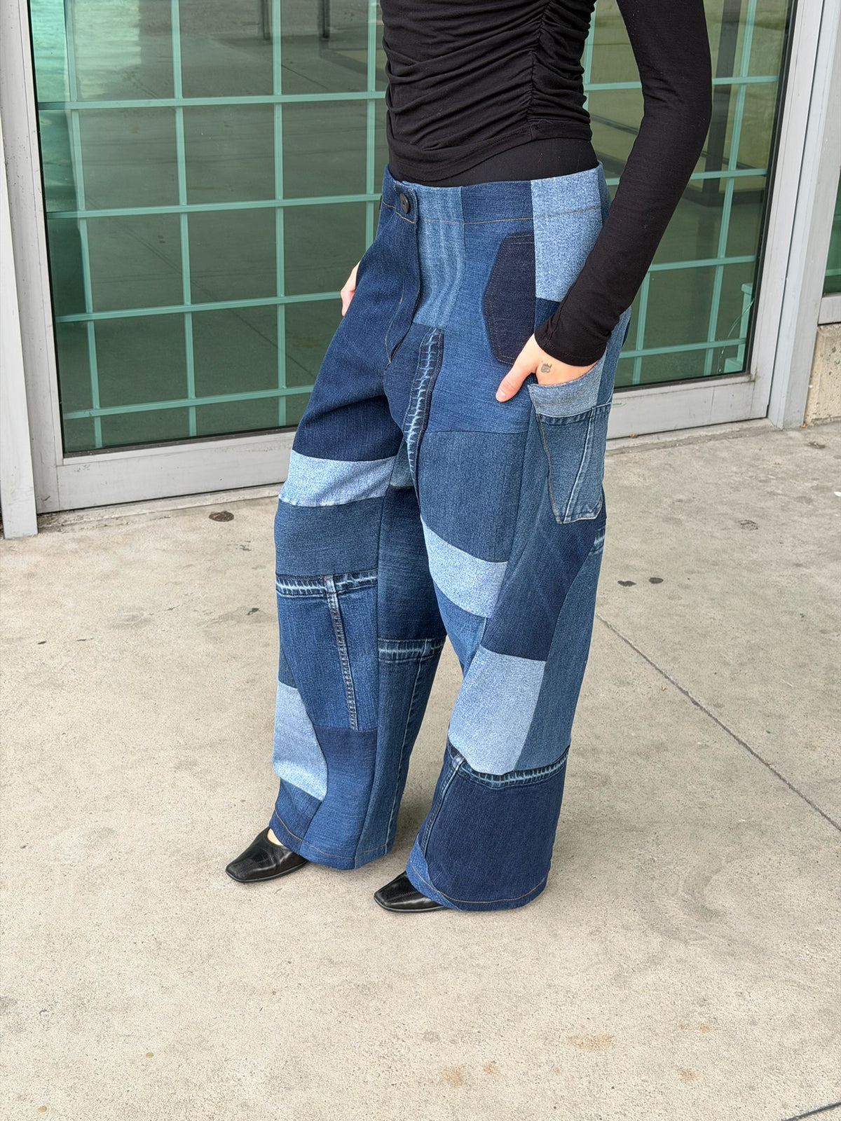 Patchwork Denim Baggy Pant – Blue Denim Mix