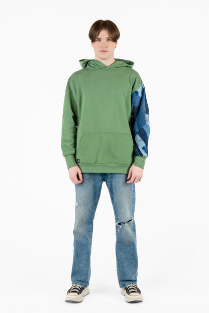 Beach Glass Denim Patchwork Hoodie L