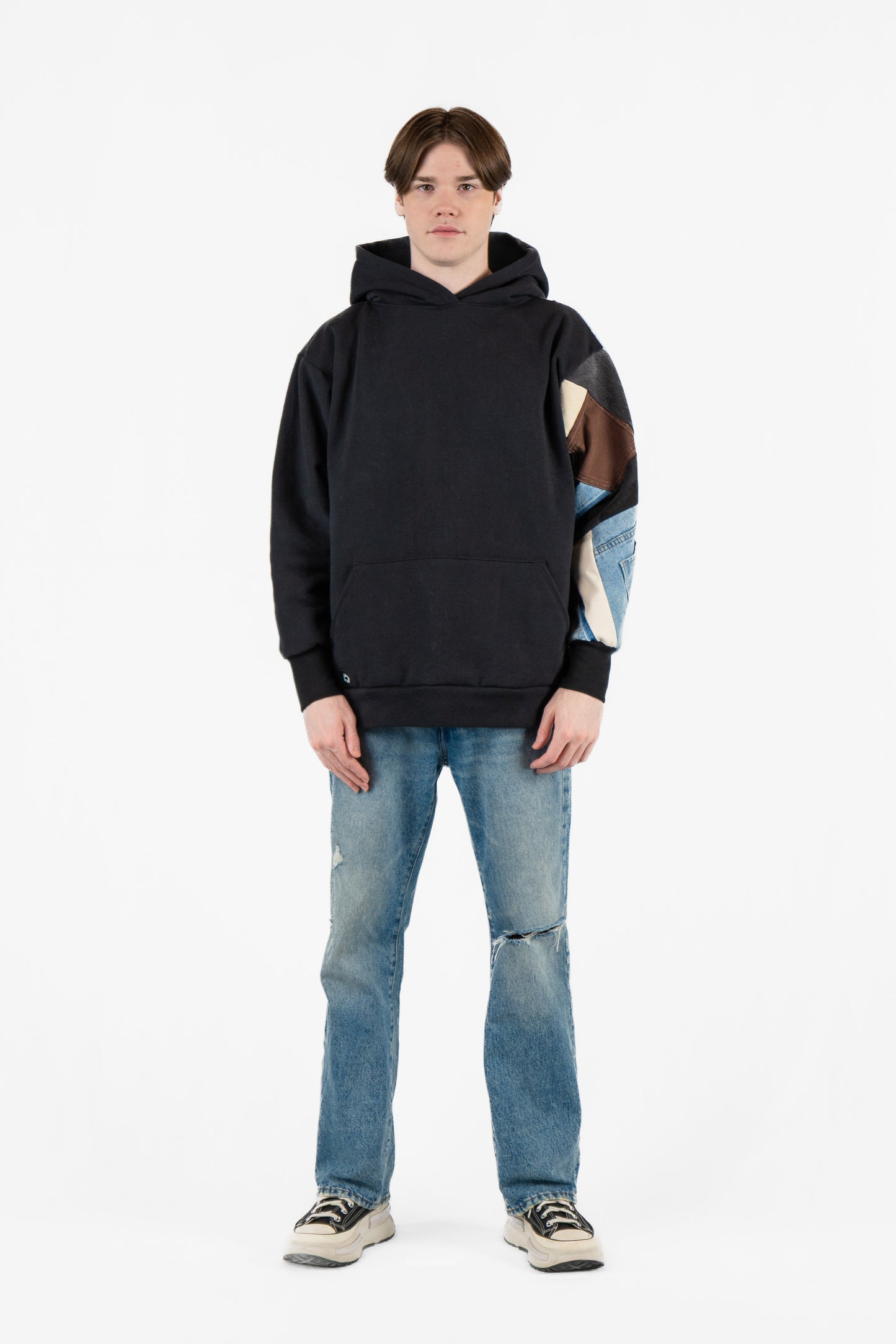 Black Coffee Patchwork Hoodie L