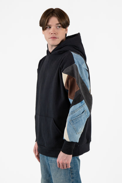 Black Coffee Patchwork Hoodie L