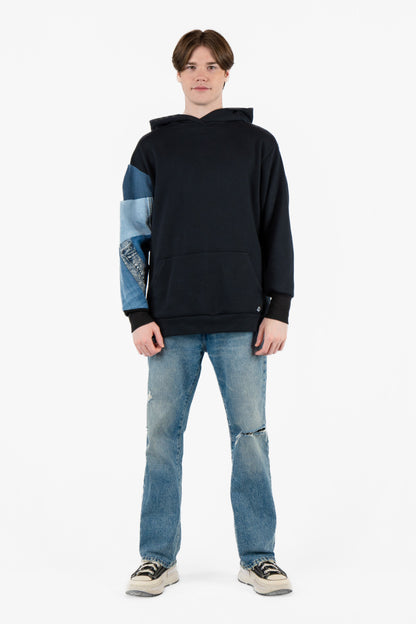 Classic Black Patchwork Hoodie L