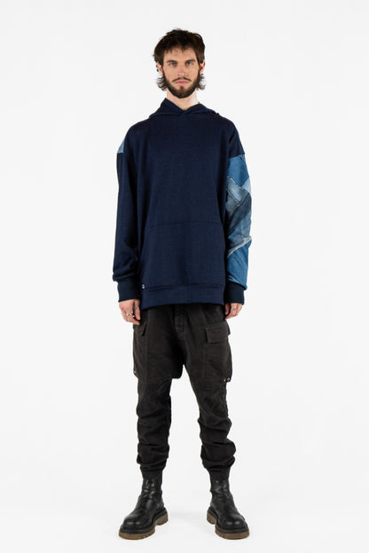 Denim Nights Patchwork Hoodie XXL