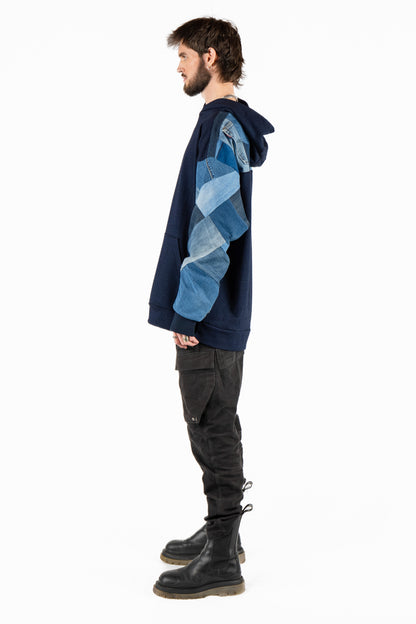 Denim Nights Patchwork Hoodie XXL