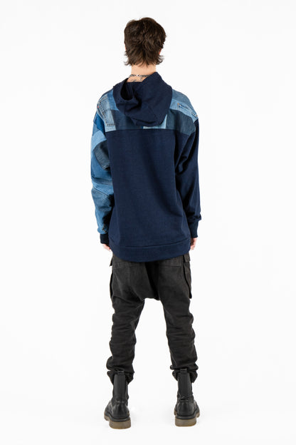 Denim Nights Patchwork Hoodie XXL