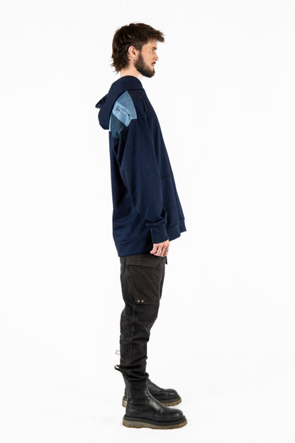 Denim Nights Patchwork Hoodie XXL