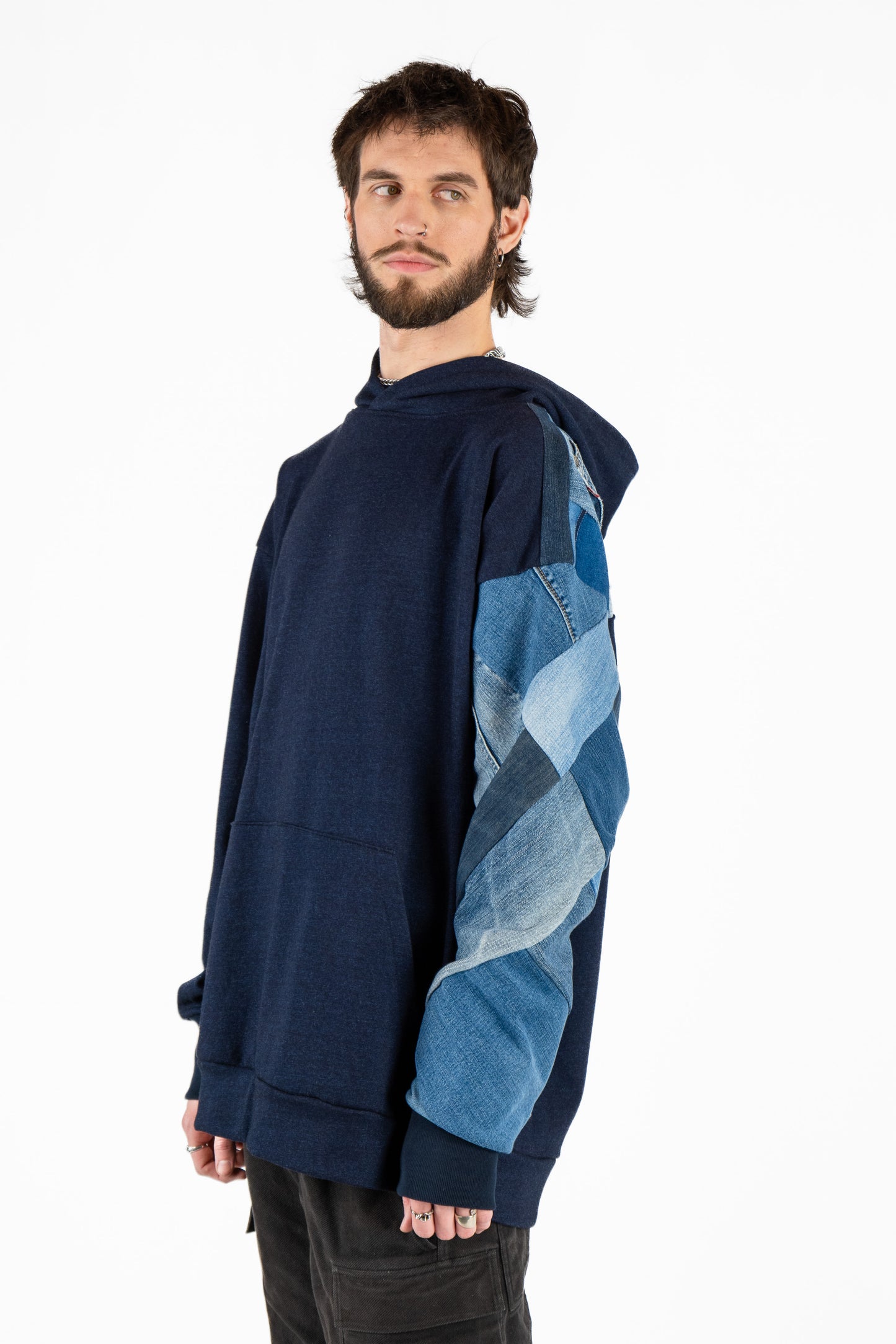 Denim Nights Patchwork Hoodie XXL