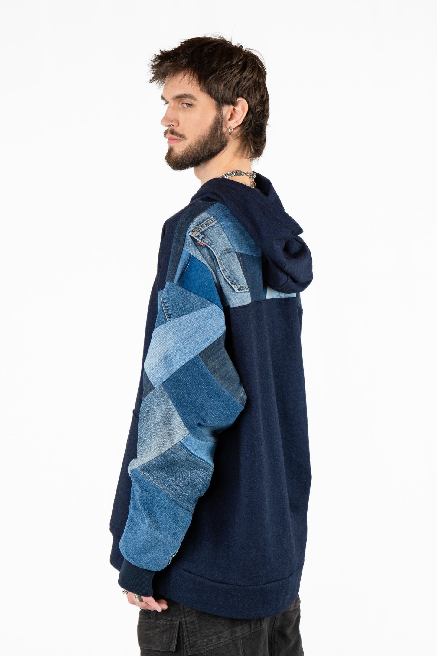 Denim Nights Patchwork Hoodie XXL