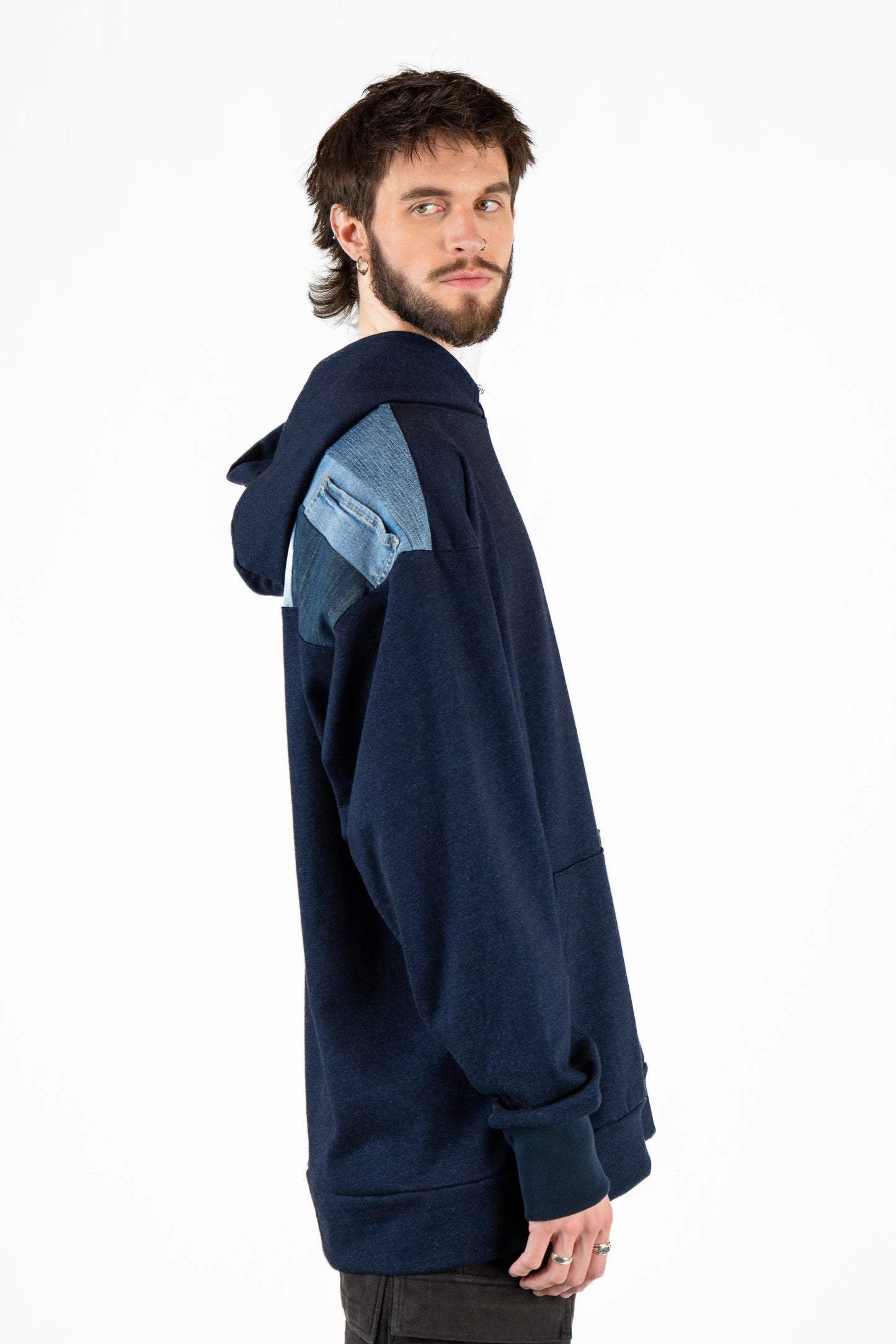 Denim Nights Patchwork Hoodie XXL