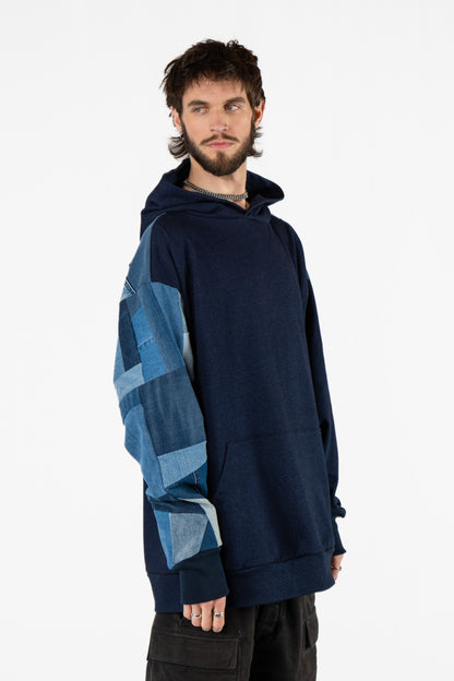 Angles Patchwork Denim Hoodie XXL