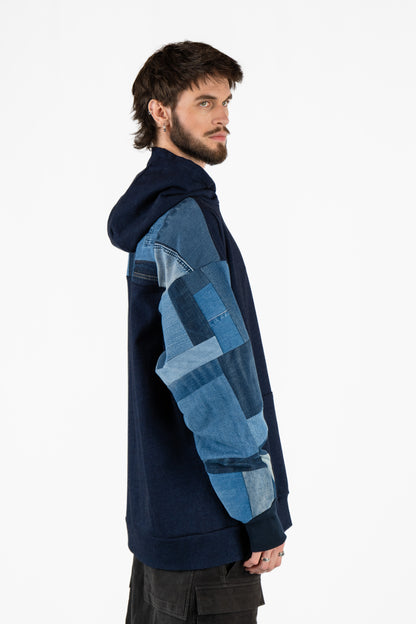 Angles Patchwork Denim Hoodie XXL