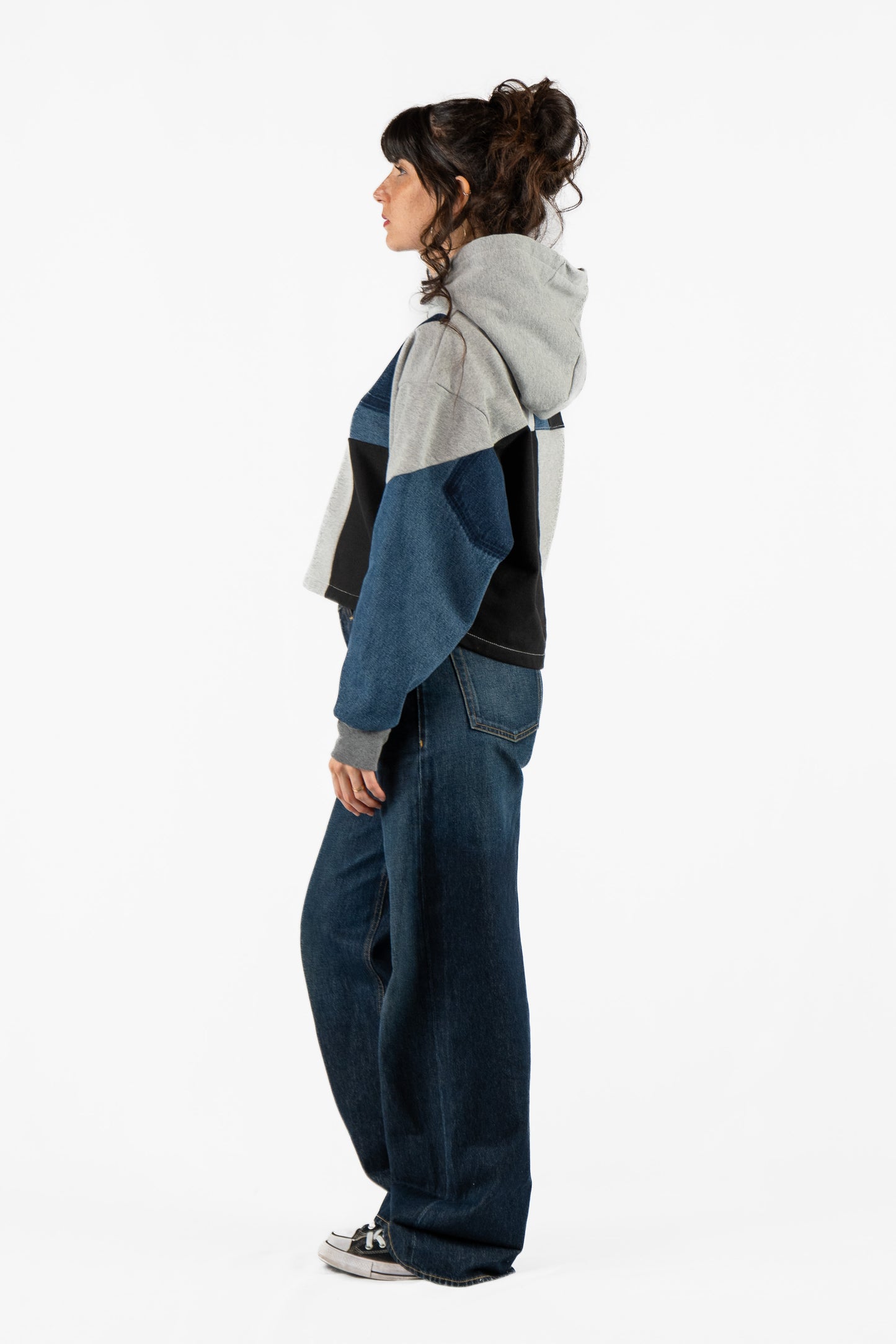 Fleecy Denim Cropped Hoodie M