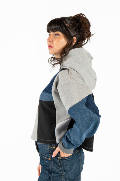 Fleecy Denim Cropped Hoodie M