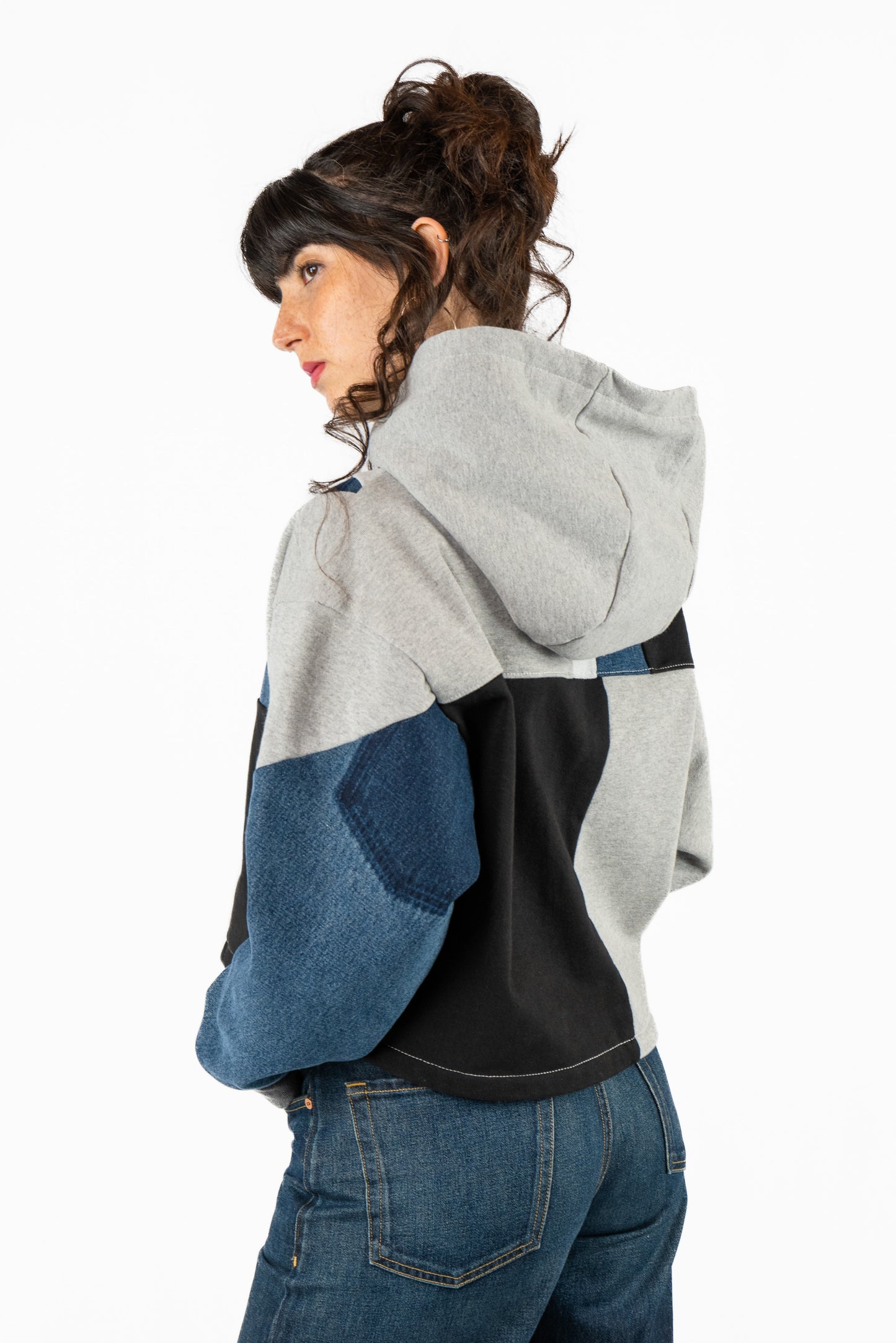 Fleecy Denim Cropped Hoodie M