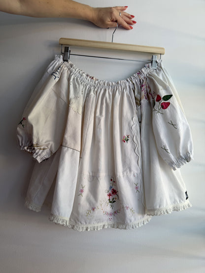 White Vintage Embroidery Picnic Top