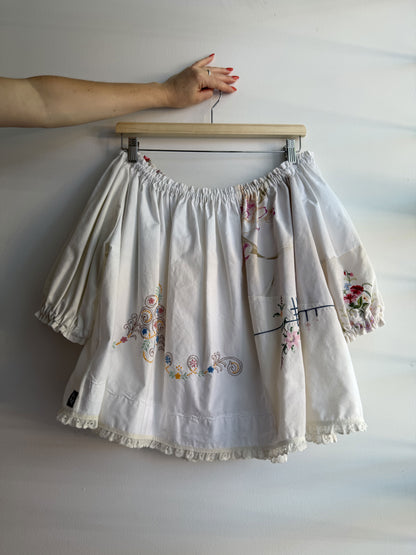 White Vintage Embroidery Picnic Top