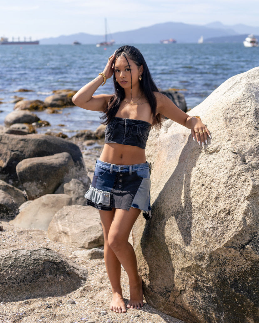 Patchwork Denim Mini Skirt