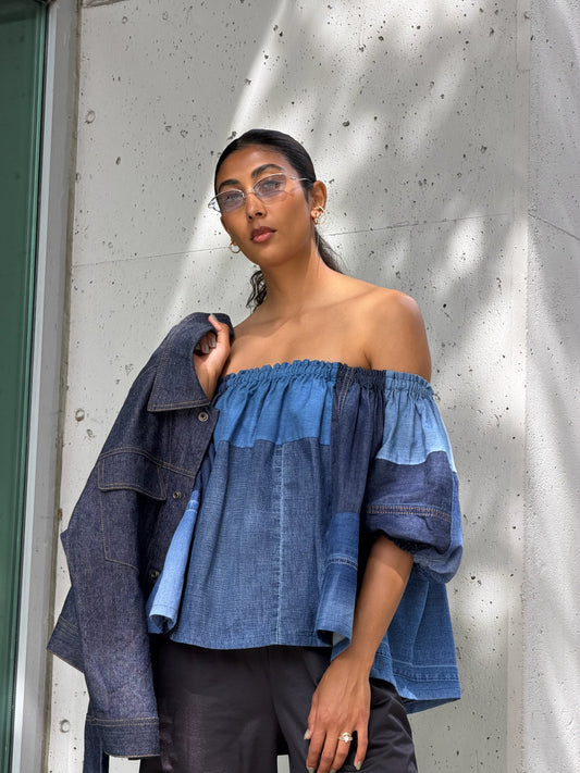 Blue Denim Patchwork Picnic Top