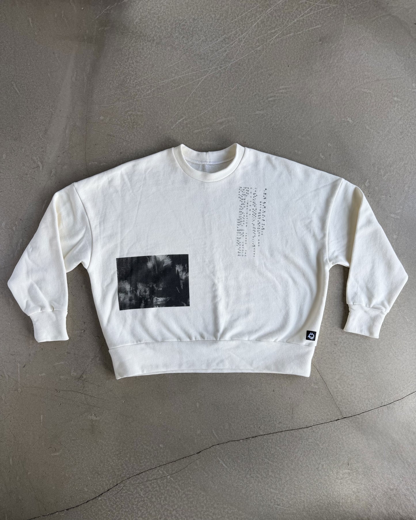 White Crewneck with Original Screen Print Photography by Laura Clark