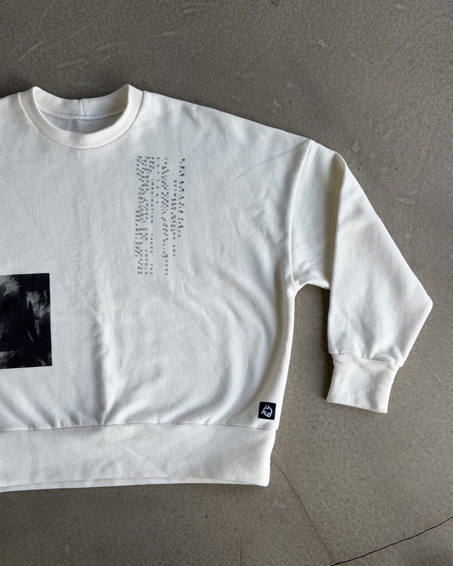 White Crewneck with Original Screen Print Photography by Laura Clark