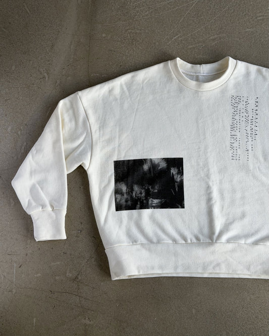 White Crewneck with Original Screen Print Photography by Laura Clark