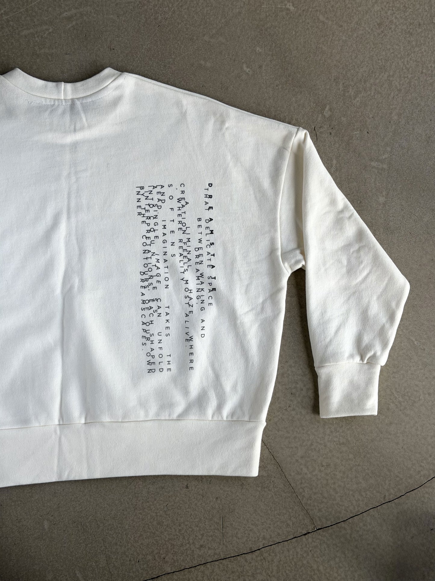 White Crewneck with Original Screen Print Photography by Laura Clark