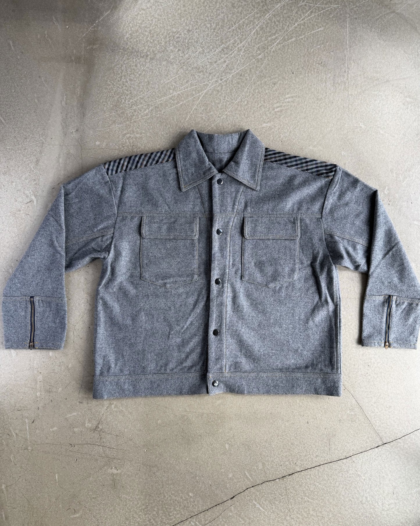 Grey & Plaid Solid Wool Jacket